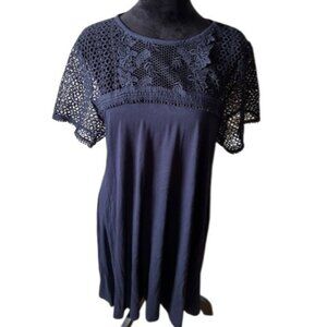 Loft Outlet Navy Crocheted Yoke Sleeves Shift Dress EUC XL